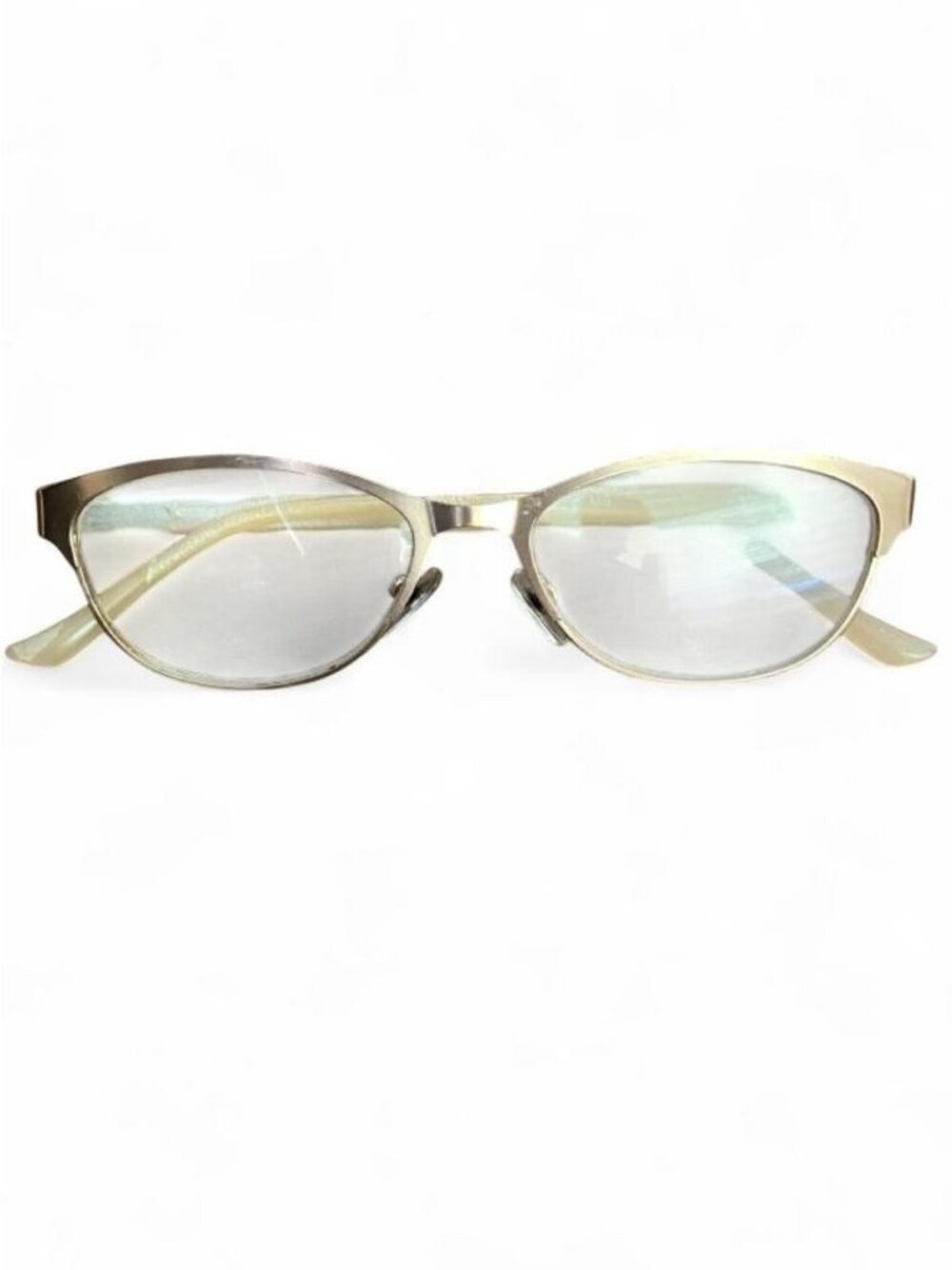 Vtg +2.50 Bifocal Eyeglasses Beige Plastic Cat Eye Frame Clear Lenses PD58.5mm